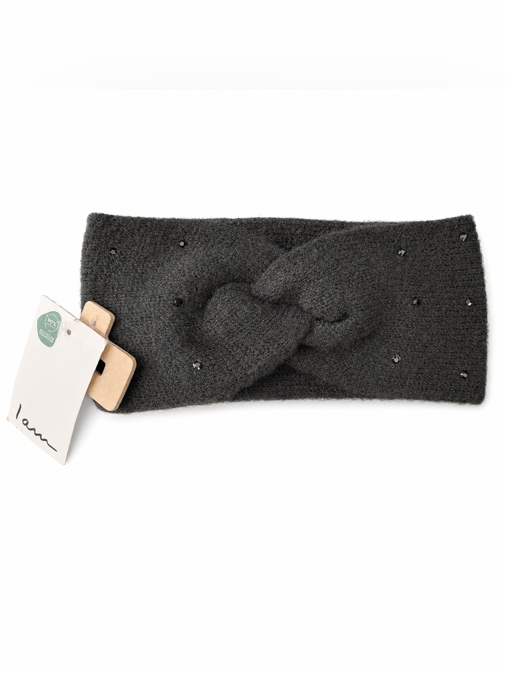 I Am brand Black Knit Twist-Front Headband with Sparkly Bead Accents - OS - NWT